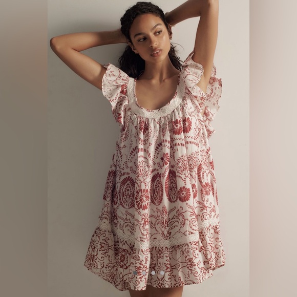 Maeve Flutter Sleeve Babydoll Mini Dress - Picture 1 of 11
